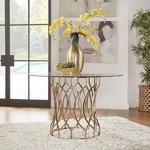 INSPIRE Q Davlin Round Glass Top Champagne Base Dining Table