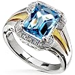 Sterling Silver & 18kt Gold Plated Blue Topaz & Diamond Ring