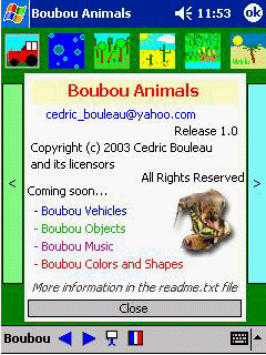 Cover image : Boubou Animals - Activity for Children ～ PocketPC Magazine Finalist 2003！