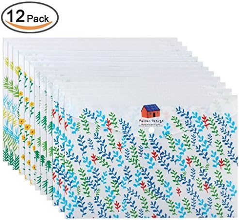 JX Hornet 4 kinds of beautiful plants Printed Letter/A4 Booklet Document File Envelope Folder Holder Organizer Bag ,With Snap Button,Soft Plastic Quality,Different pattern,Size 9"13" ,Pack of 12 Pcs