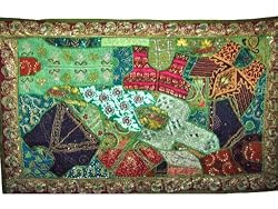 New Designer Home Decor-greenfield Beaded Vintage Sari Wall Hanging Tapestry 70"x44"