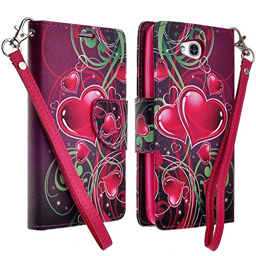 LG OPTIMUS L90 Case, Magnetic Closure Leather Flip Wallet Case with 2 Card Slots, Cash Compartment and Detachable Wrist Strap for LG Optimus L90 Wallet Case (Purple Heart)