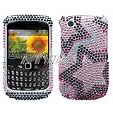 SPARKLING BLACK PINK TWIN STAR FULL DIAMOND RHINESTONE SNAP ON HARD SKIN BLING COVER CASE FOR BLACKBERRY CURVE 8520 8530