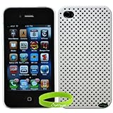 CrazyOnDigital White Net Pattern Hard Case for iPhone 4 4G 16GB 32GB Wireless Cell Phone. CrazyOnDigital Wristband Included