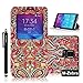 Galaxy Note 4 Case,M-Zebra Brand New Fashion Premium PU Flip Leather Window View Design Display Caller ID Time Table Case Cover For Samsung Galaxy Note 4,with Screen Protectors+Stylus+Cleaning Cloth (Flower)
