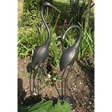 Large Garden Ornaments - Pair of Cranes Cast Iron Statues