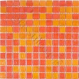 Orange Sunkist & Red 5/8 x 5/8 Orange Gem Solid Glossy & Iridescent Glass Tile - 15681