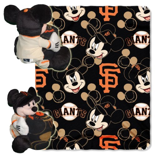 Disney/MLB San Francisco Giants Mickey Character Shaped Pillow with 40-Inch-by-50-Inch Fleece Throw Set