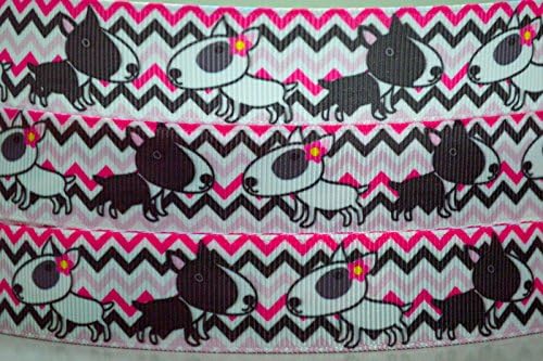 5 Yards Black & White Dogs Chevron Pattern - Animal Design Grosgrain Ribbon 4 Hairbow & Gift Wrapping 7/8" Inch 22mm