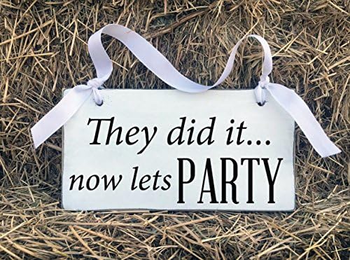 Wedding Signs, Wood Wedding Signs, They Did it Now Lets Party, Wedding Signs Rustic, Wedding Signs for Reception, Handmade with Ribbon, 11x6