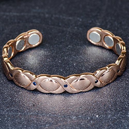 Classic Copper Bracelet - KRONOS Women's Copper Magnetic Healing Bracelet - Stylish Handcrafted 7" XO Love Copper Bangle with 6 Potent Magnets for Wrist Pain - 5 Hand Picked Natural Bue Sapphire Gemstones - Environmentally Sustainable Gift - 100% Money Back if you don't LOVE IT!