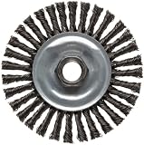 Weiler Vortec Pro Narrow Face Wire Wheel Brush, Threaded Hole, Carbon Steel, Stringer Knotted, 4" Diameter, 0.020" Wire Diameter, 5/8-11" Arbor, 20000 rpm