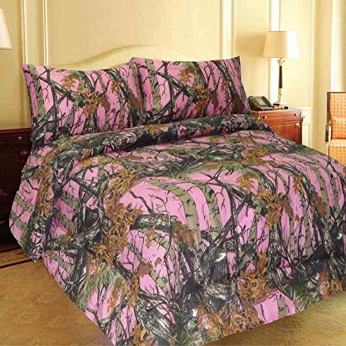 QUEEN PINK CAMO COMFORTER AND SHEET SET! WOODS 7 PC SET! BEDDING