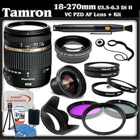 Tamron AF 18-270mm f/3.5-6.3 Di II VC PZD LD Aspherical IF Macro Zoom Lens for Sony DSLR Cameras + SSE Lens Care Kit: Includes - 0.45x Wide Angle Macro Lens, 2x Telephoto Lens, 4 Piece Macro Close-Up Kit, 3 Piece Professional Filter Kit (UV,CPL,FLD) Lens Pen, Tulip Lens Hood, Lens Cap Keeper & SSE