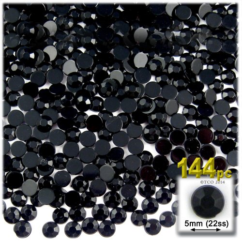 The Crafts Outlet 144-Piece Flat Back Acrylic Round Rhinestones, 5mm, Jet Black