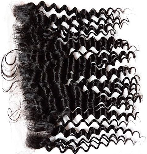 NOBLE QUEEN Hair Ear To Ear Indian Lace Frontal Closure Hair Deep Wave 13x4inch Curly Human Hair 1 Piece (1x14inch)