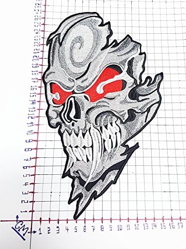Big Jumbo Dangerous Flame Red Eyes Master Skull Ghost Devil Biker Punk Rock Patch Logo Sew Iron on Embroidered Appliques Badge Sign Costume