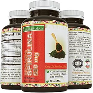 Pure Organic Spirulina 500 mg Tablet - Antioxidant Detox Cleanse for Weight Loss - Immune System Booster for Men and Women - Superfood Supplement - Improve Memory - Chlorophyll Tablets with Iron
