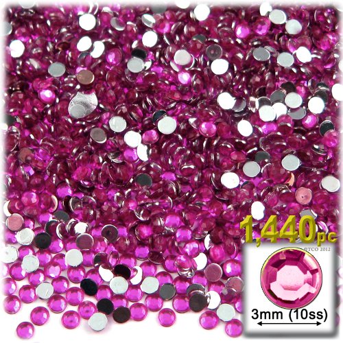 The Crafts Outlet 1440-Piece Flat Back Round Rhinestones, 3mm, Fuchsia
