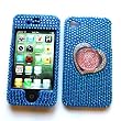 Apple iPhone 4 & 4S Snap-on Protector Hard Case Rhinestone Cover "Silver Diamond Heart with Gem, Blue" Design