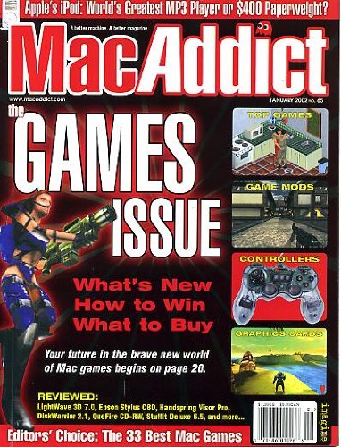 External hard drive:MacAddict January 2002 w/CD The Games Issue, 33 Best Mac Games, New - Apple's iPod, Hack Your Games (and Other Apps), Controllers, Graphic Cards