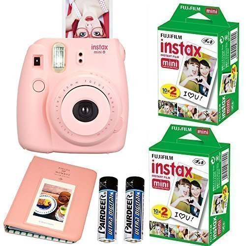 Fujifilm Instax Mini 8 Instant Film Camera (Pink) + 2 Fujifilm INSTAX Mini Instant Film Twin Pack ( = 40 Sheets) With Photo Album 64 Pockets Pink Value Set Bundle