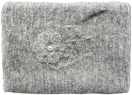 Bingbon Newborn Baby Photography Prop Mohair Crochet Knit Wrap Blanket with Flower Headdress Headband (Gray)