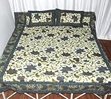 Golden Hand Block Print King Size Cotton bed sheet Bedspread with Pillow Co ....