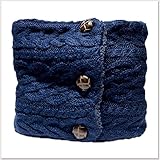 手袋プレゼント あったかい 裏ボア 裏起毛 選べる ４色 フロントボタン ミックス サイドケーブル ニット ネックウォーマー ネイビー