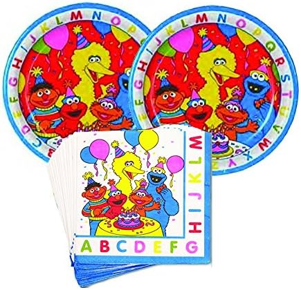 02 Sesame Street ABC birthday Party Supplies - 16 guests - cake plates and napkins