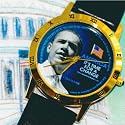 Obama Watch Uni-Sex Barack Obama Stainless Steel & Gold IP Watch with Blue Dial and Leather Band #A07