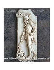 Home: Roman Greek Sepulchral Warrior Stone Carving Sculpture Wall Frieze 16" tall Neo-Mfg White Marble - www.NEO-MFG.com