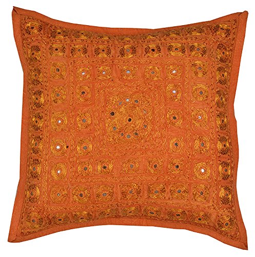 Imagen 2 de Hecho a mano Decoración del hogar indio Algodón Zari de oro y Trabajo Mirror Cojín tamaño del conjunto de 16 x 16 pulgadas Juego de 2 piezas