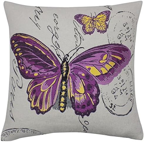 FILLED BUTTERFLIES STAMPS PURPLE YELLOW GREY 18" CUSHION