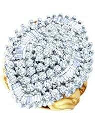3.00 Carat (ctw) 10k Yellow Gold Round & Baguette Cut White Diamond Ladies Right Hand Cluster Ring 3 CT