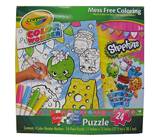 Crayola Color Wonder Shopkins Puzzle 24-Pcs with 4 Color Makers(Puzzle Designs May Vary)