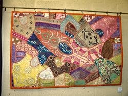 INDIA MAGIC BEADED VINTAGE SARI wall hanging TAPESTRY