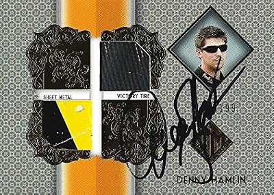 AUTOGRAPHED Denny Hamlin 2013 Press Pass Total Memorabilia (Dual Relic) Race-Used Sheetmetal & Tire Signed Collectible NASCAR Trading Card with COA (#033 of only 199 produced!)