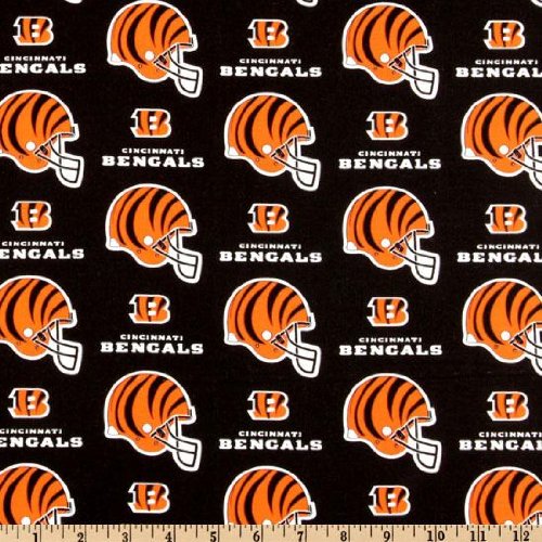 58'' Wide NFL Cotton Broadcloth Cincinnati Bengals Helmets Orange/Black Fabric By The Yard