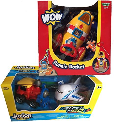 Ronnie Rocket Spaceship With Spaceman and Junior Racers Push "N Go Airplane and Train Combo Gift Set