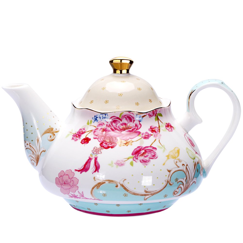 AWHOME Bone China Teapot Vintage Royal Style Red Floral 4 Cup