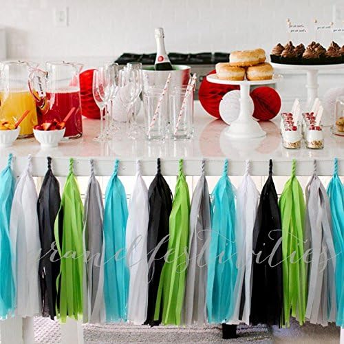 DIY Paper Tissue Tassel Garland White Grey Black Lime Green Birthday Wedding Bridal Baby Shower Graduation Party Tassel Kit