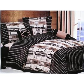 KING size 7 Piece Coffee Brown Based Chenille Comforter Set