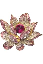 Lotus Dream Pink Crystal Diamante Petal Gold-Tone Brooch Pin