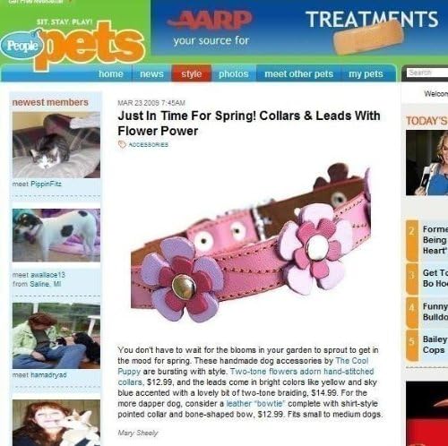 The Cool Puppy Pink Leather Dog Collar - Flowers Large (12-14 inches)