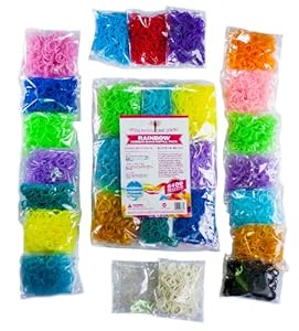 Rainbow Braid Rubber Bands - 5400pc Massive Loom Refill Set - 18 Colors with 250 Clips - Make Rubber Band Bracelets - Fully Compatible with All Rubber Band Looms - 300 Each of 18 Different Colors - Solid/Neons (Red, Purple, Turquoise, Light Blue, Dark Blue), Fluorescents (Yellow, Green, Blue, Pink, Orange, Purple), Glitters (Pink, Blue, Purple, Orange, Green) and Bolds (Black, White) - 365 Day 100% Money Back Guarantee