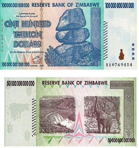 Trillion Dollar Pair Zimbabwe - 50 Trillion & 100 Trillion Dollar Notes, Currency 50 & 100 Trillion Series
