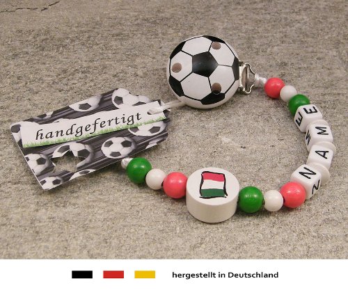 Baby SCHNULLERKETTE mit NAMEN | Motiv Fussball Italien Flagge – grün, weiß, rot