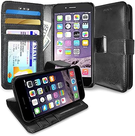 iPhone 6 Case, iPhone 6s Case, Xuralux Wallet Case with Kickstand, Premium Leather, Black, Credit Card Holder and ID Slot, Thin and Lightweight, For Men, Women, Girls &amp; Guys, Best Protective Flip Cover for Your 4.7" Apple Device