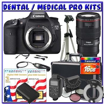 Canon EOS 7D 18MP SLR Digital Camera + Canon EF 100mm f/2.8L IS USM 1-to-1 Macro Lens + Canon MR-14EX Macro Ring Lite + 16GB CF + Tripod + Hard Case + Remote Shutter Release + Combined 10-Year Digital SLR & Lens Warranty + Willoughby's Dental/Medical Accessory Package
